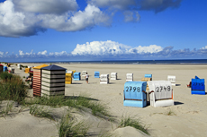 Juist-Töwerland: Strandkörbe, die bunte Vielfalt am Juister Endlosstrand.