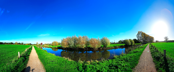 Der Niederrhein: Herbst – Panoramablick 180 Grad. Niers bei Wachtendonk. Panoramagröße: 132x55 cm / 300dpi