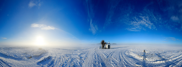 Der Niederrhein: Winter – Panoramablick 180 Grad. Heiligenhäuschen bei St. Peter - Kempen. Panoramagröße: 152x56 cm / 300dpi