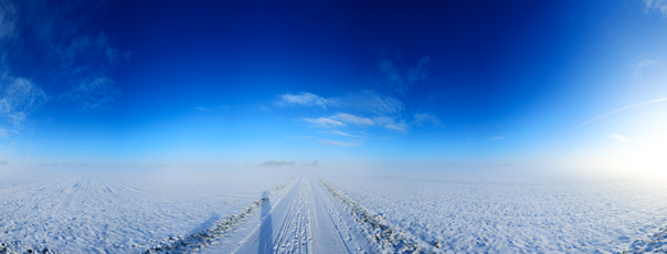 Der Niederrhein: Winter – Panoramablick 180 Grad. Winterlandschaft bei Kempen - St. Peter. Panoramagröße: 146x55 cm / 300dpi